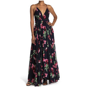 MEGHAN LA Enchanted Garden Floral Print Maxi Dress